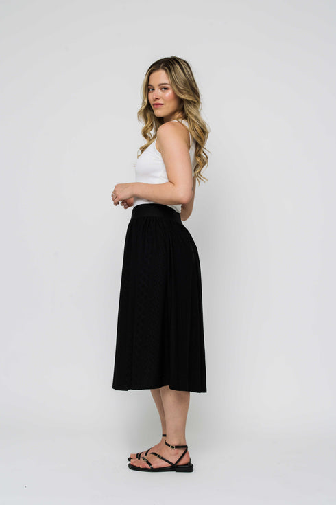 Lina-Stretch Eyelet Midi Skirt
